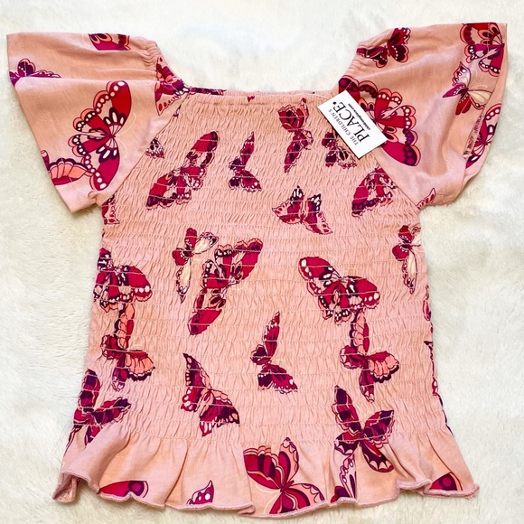 🆕The Children’s Place Girl’s Pink Butterfly Smocked Top - Picture 2 of 8